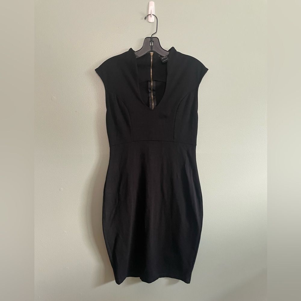 Privy Black Bodycon Collared V Neck Mini Dress SZ M